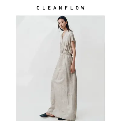 CLEANFLOW | 脏粉炒色真丝松鸟提花中式连衣裙女2026秋季新款裙子
