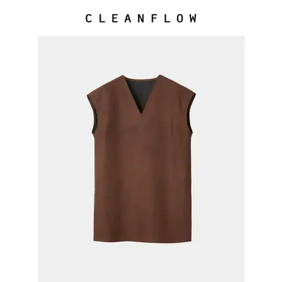 【正反两穿】CLEANFLOW | 褐色平板莨绸香云纱V领套头气质背心女