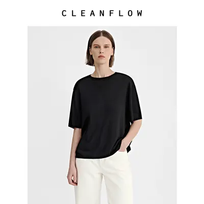 CLEANFLOW | 【纸纱】细支纸纱棉针织宽松T恤女2026夏季新款上衣