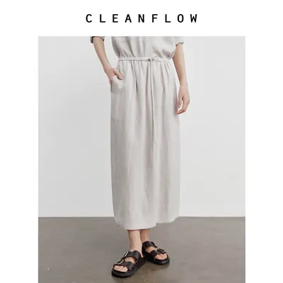 CLEANFLOW | 100%纯汉麻手工松紧腰半身裙女小个子2026秋新款裙子