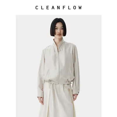 CLEANFLOW | 真丝花瓣立领中式极简外套女小个子2026春秋新款夹克