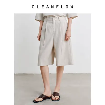 CLEANFLOW | 柞蚕丝亚麻喇叭六分休闲西裤女小个子2026秋新款裤子