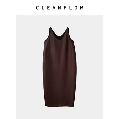 CLEANFLOW | 红色香云纱重磅桑蚕丝U领茧形背心连衣裙2026夏新款