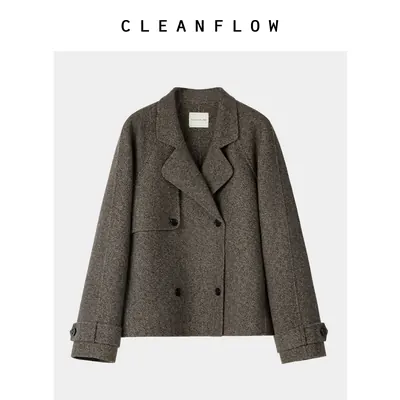 CLEANFLOW | 100%纯山羊绒双排扣双面毛呢外套女2026冬季新款大衣