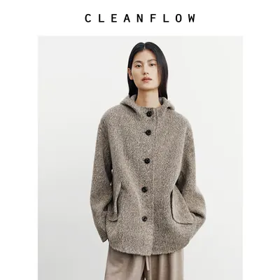 CLEANFLOW | 卷卷毛双面毛呢短外套女小个子2026冬季新款气质大衣