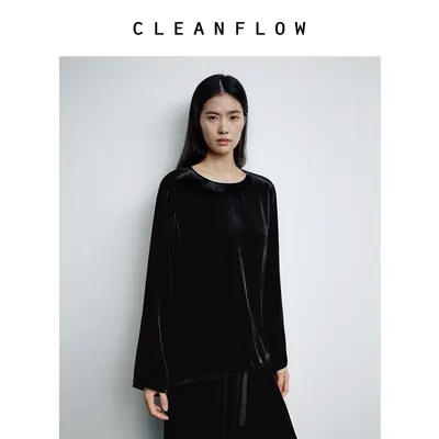 CLEANFLOW | 真丝乔绒圆领套头衬衫女高级感2026秋新款气质上衣