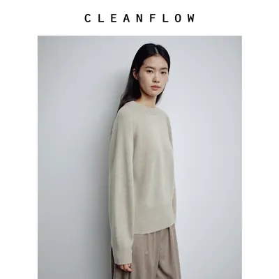 CLEANFLOW | 山羊绒小圆领插肩弧形袖套头针织衫女2026秋新款毛衣