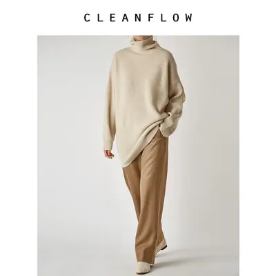 CLEANFLOW | 重磅山羊绒窄坑条粗棒针织衫加厚中长款高领百搭毛衣