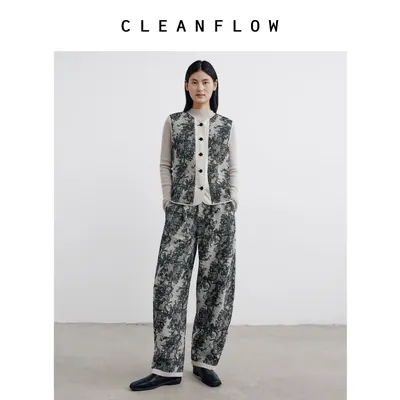 CLEANFLOW | 绰影羊毛中式提花呢套装女2026冬季新款马甲半裙裤子