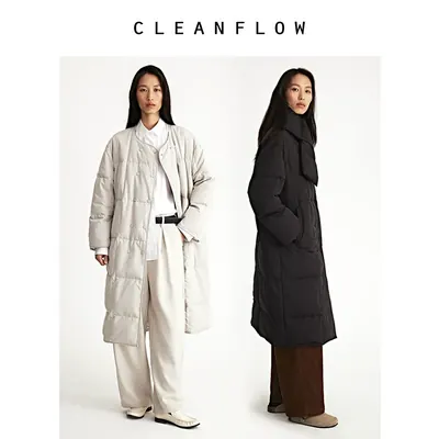 CLEANFLOW | 白鹅绒圆领双排扣中长款羽绒服女设计感冬季新款外套