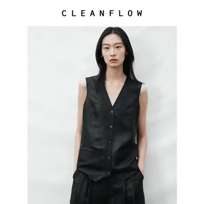 CLEANFLOW | 纯手工平板香云纱V领马甲高级感2026夏新款气质上衣