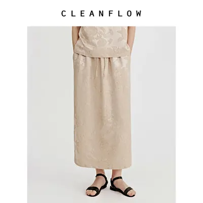 CLEANFLOW | 茶花提花缎39姆米真丝半身裙小个子2026新款百搭裙子