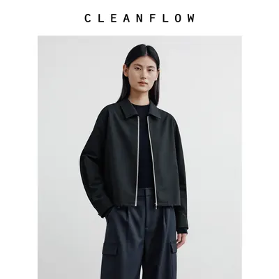 CLEANFLOW精粹系列 | 精纺羊毛撞色休闲风翻领夹克短外套女小个子