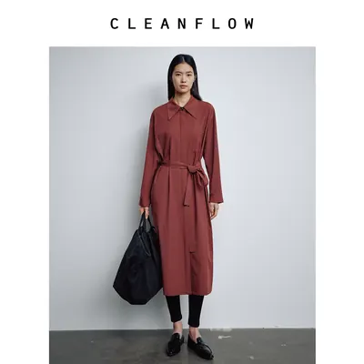 CLEANFLOW精粹系列 | 霜红色精纺羊毛连衣裙女小个子新款三防风衣