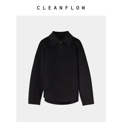 CLEANFLOW | 黑色山羊绒美利奴羊毛纯手工双面毛呢外套女秋冬大衣