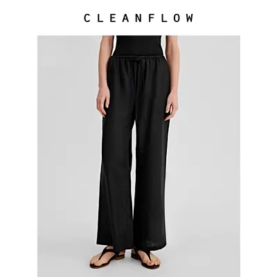 CLEANFLOW | 10s重磅纯亚麻微喇阔腿裤女小个子2026秋季新款裤子