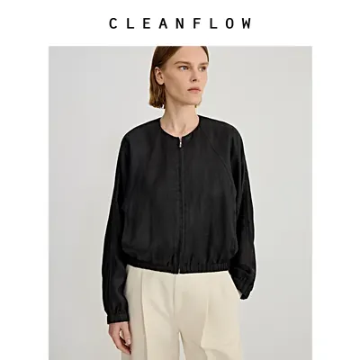 CLEANFLOW | 14s斜纹纯亚麻蝙蝠袖圆领防晒服宽松薄外套秋季新款