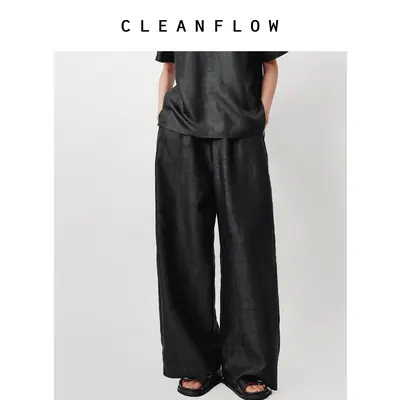 CLEANFLOW | 纯手工平板纹香云纱莨绸百搭阔腿裤2026秋季新款裤子
