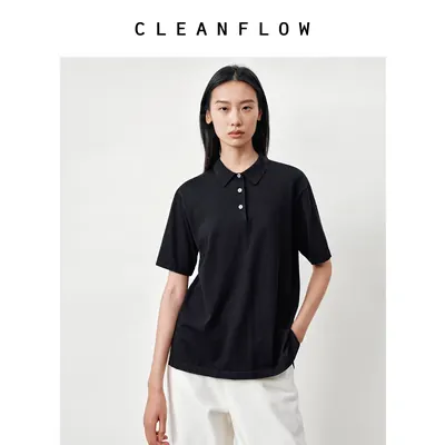 CLEANFLOW | 桑蚕丝棉极简中式短袖针织polo领衬衫2025夏新款T恤