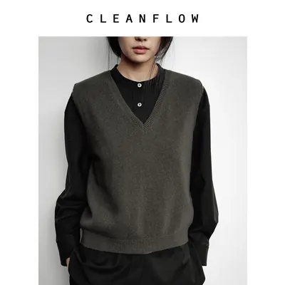 CLEANFLOW精粹系列 | 极简V领套头马甲小个子新款百搭针织打底衫