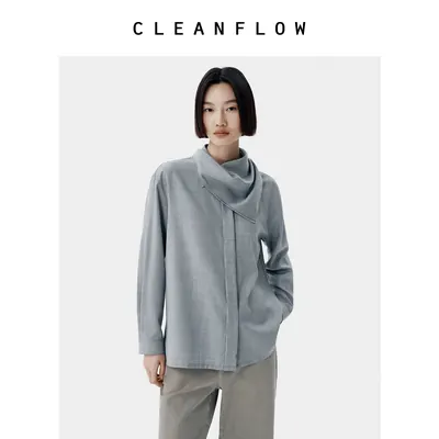 CLEANFLOW | 精纺羊毛方巾气质百搭衬衫女高级感2026秋季新款上衣