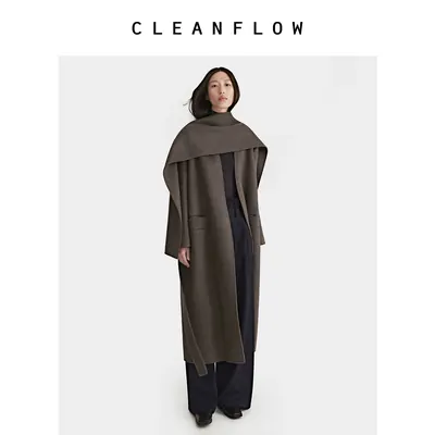 CLEANFLOW | 骆驼绒羊毛手工双面毛呢外套女高级感2026冬新款大衣