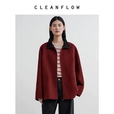 CLEANFLOW | 轻户外撞色双面毛呢外套女高级感2026冬新款气质大衣