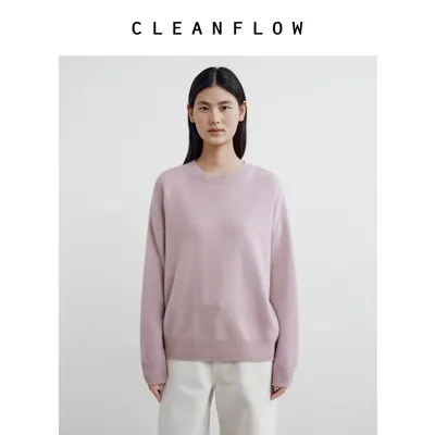 CLEANFLOW | 100%纯山羊绒圆领落肩套头针织衫女2026秋季新款毛衣