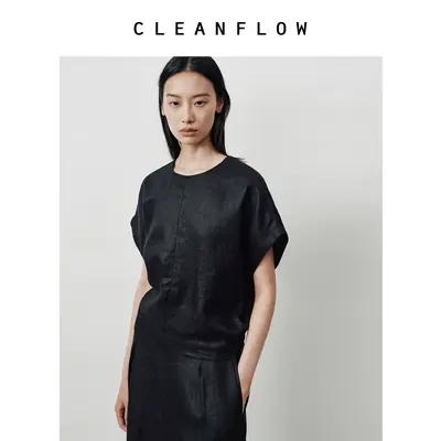 CLEANFLOW | 100%纯亚麻落肩短袖衬衫女高级感2026夏新款气质上衣