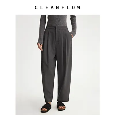 CLEANFLOW | 高端精纺羊毛锥形百搭休闲裤女2026秋季新款显瘦裤子