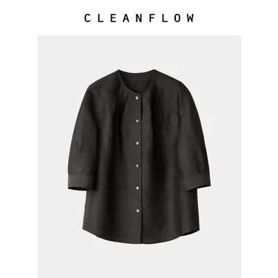 CLEANFLOW | 香云纱花苞领七分袖衬衫女高级感2026秋新款气质上衣