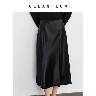 【喇叭花】CLEANFLOW | 丝毛缎斜裁半身裙女高级感2026秋新款裙子