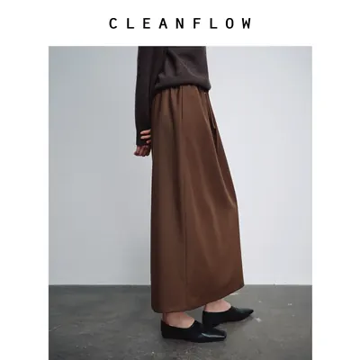 CLEANFLOW | 精纺羊毛轻巧松紧腰直筒半身裙女高级感2026新款裙子
