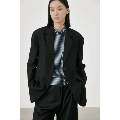CLEANFLOW | 法国色织高密度亚麻通勤西装外套女2026秋季新款上衣