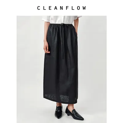 CLEANFLOW | 10s天然纯亚麻轻巧松紧腰百搭半身裙女2026秋季新款