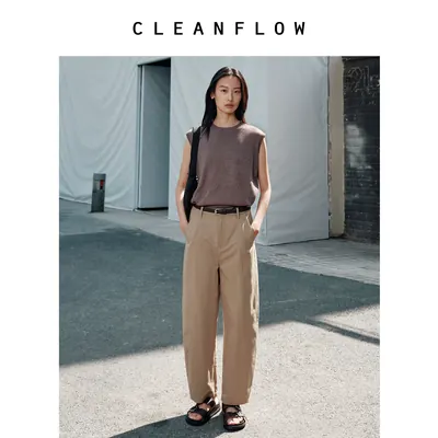 CLEANFLOW | 水洗汉麻棉气质百搭休闲月亮裤女2026秋新款气质裤子