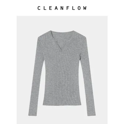 CLEANFLOW | 68Nm/3精纺山羊绒剪刀领罗纹气质针织衫2026新款上衣