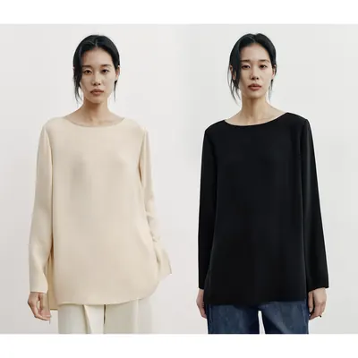 CLEANFLOW精粹系列 | 重磅真丝乔其纱船领套头中式松弛衬衫女高级