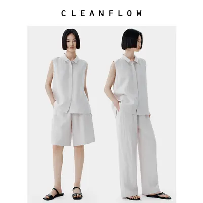 CLEANFLOW | 100%纯手工麻2026夏新款短袖衬衫休闲时尚套装女气质