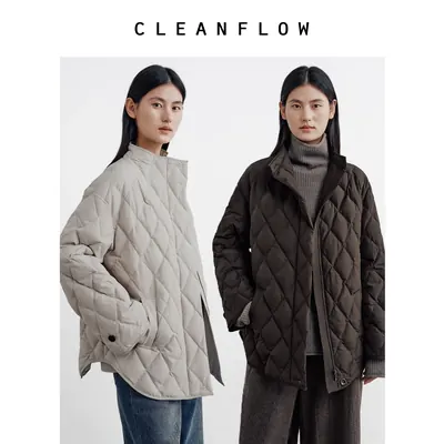 CLEANFLOW | 菱格绗缝连身领白鹅绒品质羽绒服女2026冬季新款外套