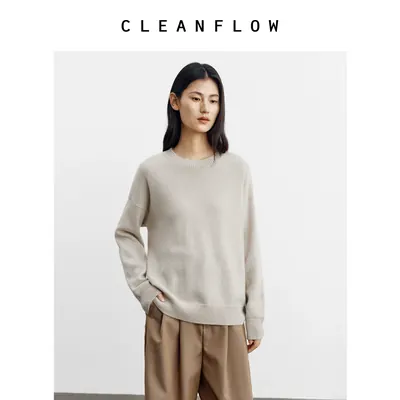 CLEANFLOW | 山羊绒圆领落肩套头气质百搭针织衫女2026冬新款毛衣