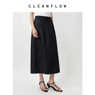 CLEANFLOW | 100%斜纹纯亚麻气质半身伞裙女高级感2026秋新款半裙