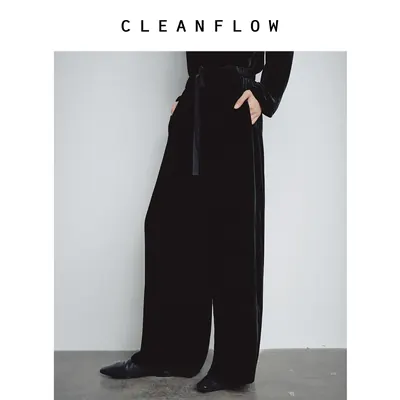 CLEANFLOW | 真丝乔绒直筒松紧腰休闲阔腿裤女2026秋新款百搭裤子