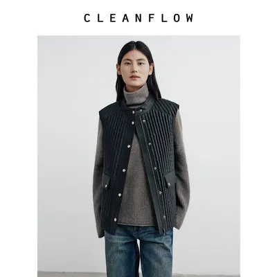 CLEANFLOW | 香云纱中式立领绗缝羽绒百搭马甲女2026冬季新款外套