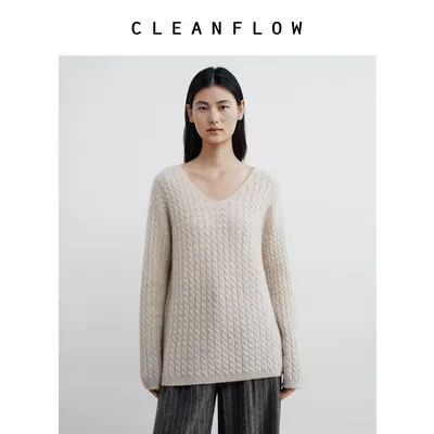 【游丝雕玉】CLEANFLOW| 100% 精纺羊绒绞花毛衣2026秋新款针织衫