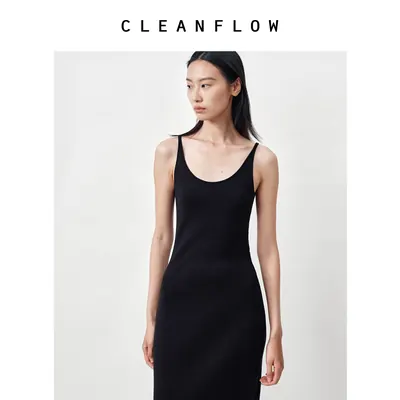 CLEANFLOW | 桑蚕丝棉U领吊带针织背心连衣裙女高级感2026夏新款