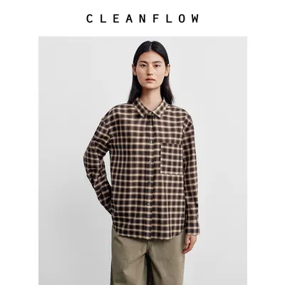 CLEANFLOW | 复古丝棉棕色格纹中式衬衫女高级感2026秋季新款上衣
