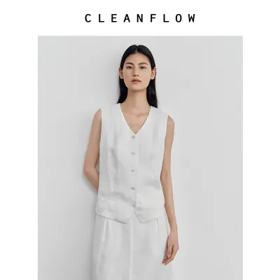 CLEANFLOW | 100%重磅纯亚麻手工西装马甲女高级感2026秋新款上衣