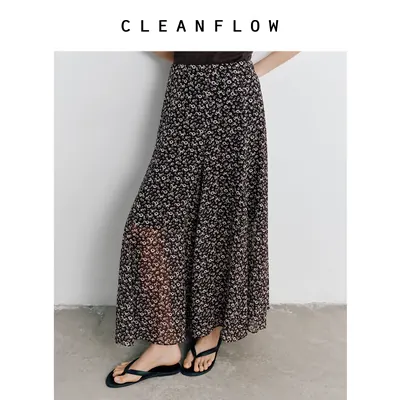 CLEANFLOW | 风中小雏菊印花真丝轻薄简约半身裙女2026夏新款裙子