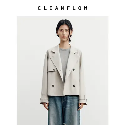 CLEANFLOW精粹系列 | 气质通勤风高级感双排扣短款风衣外套小个子